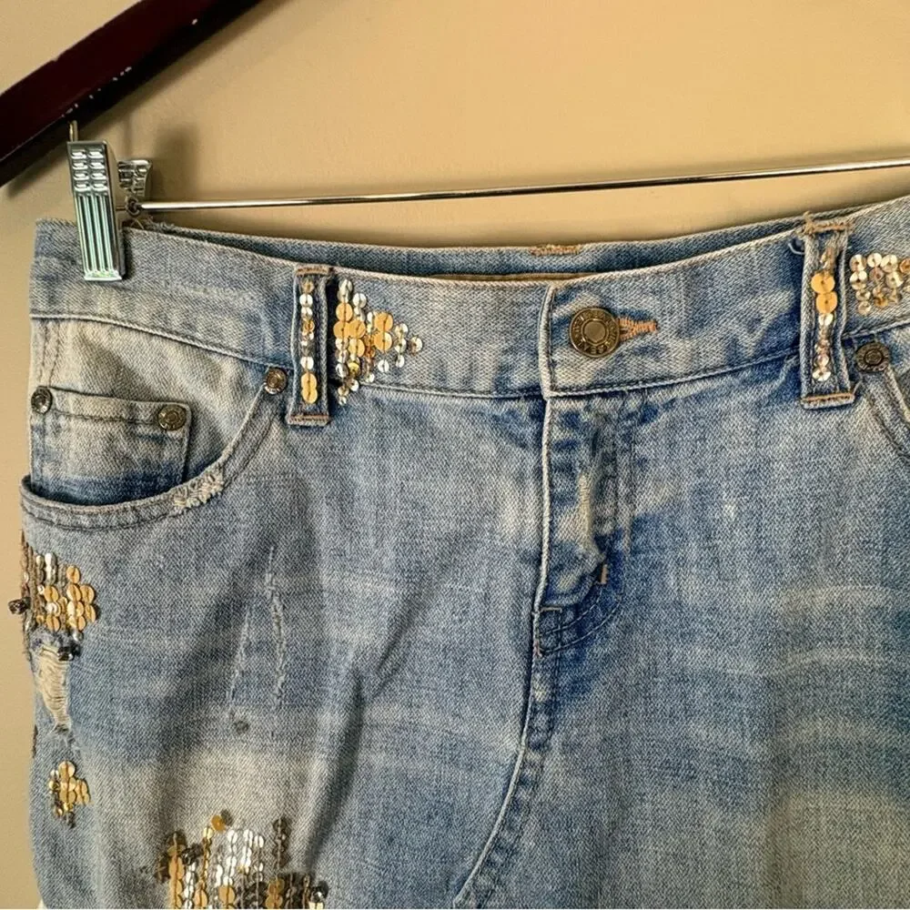 Wet Seal Denim Midi Skirt Lace Sequin Y2K 2000s McBling Vintage Women's Small
